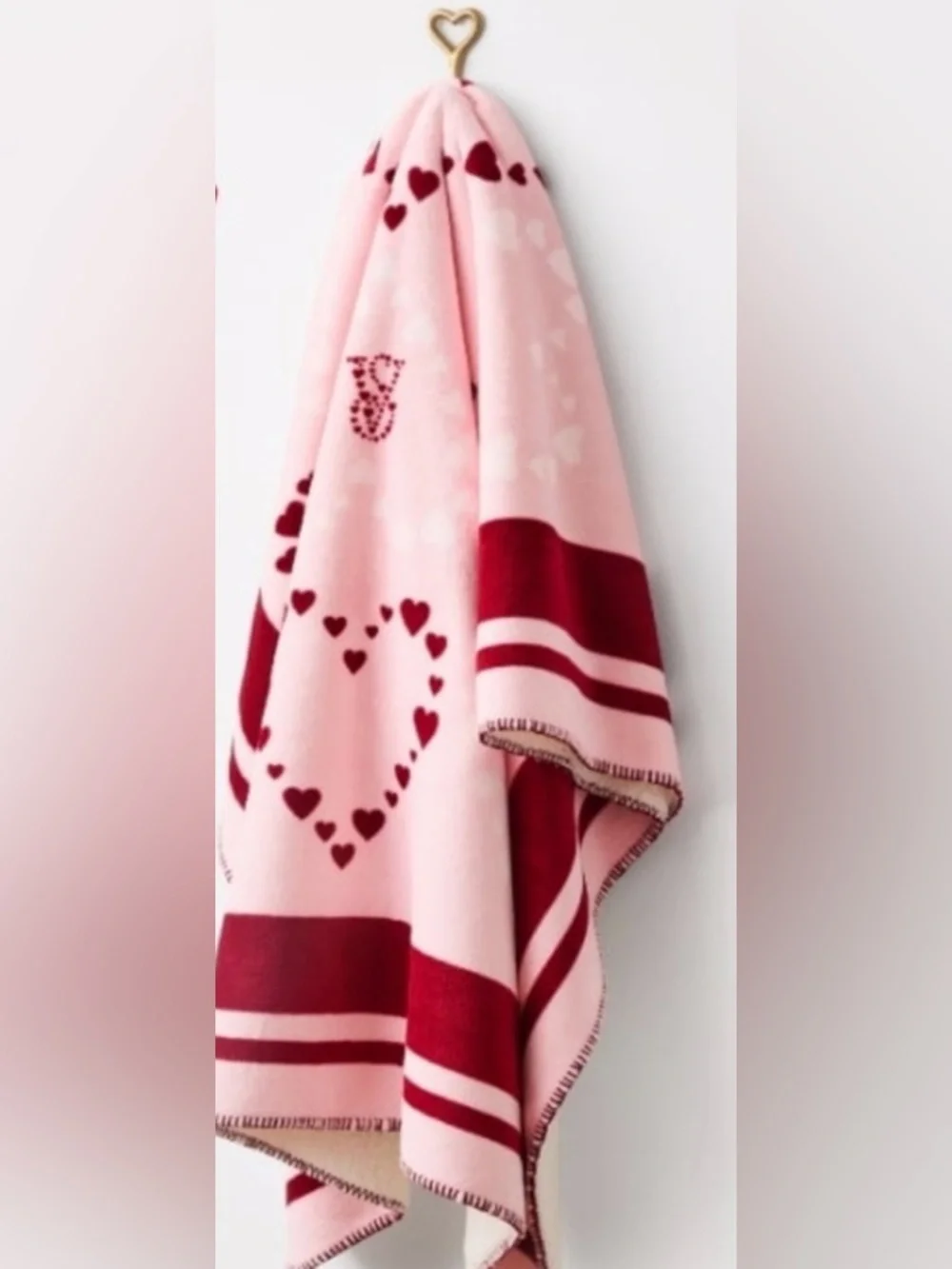 Pink Blanket with Red and White Heart Accents - Picture 1 of 4